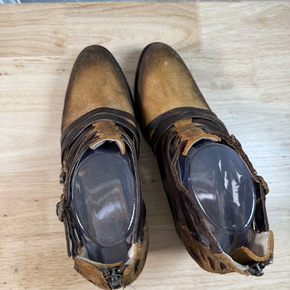 Freebird By Steven Amber Sz 8 Brown Distressed Classic Zip Buckle Leather Ankle - Picture 9 of 14